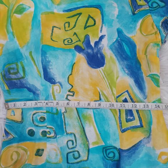 Vintage 90s Jessica Howard Yellow and Blue Abstract Mini Dress - Picture 8 of 12